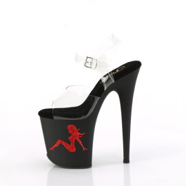 Pleaser FLAMINGO-808TGRS Platform Sandalettes Clear Rhinestones Black Red
