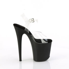 Pleaser FLAMINGO-808TGRS Platform Sandalettes Clear Rhinestones Black Red