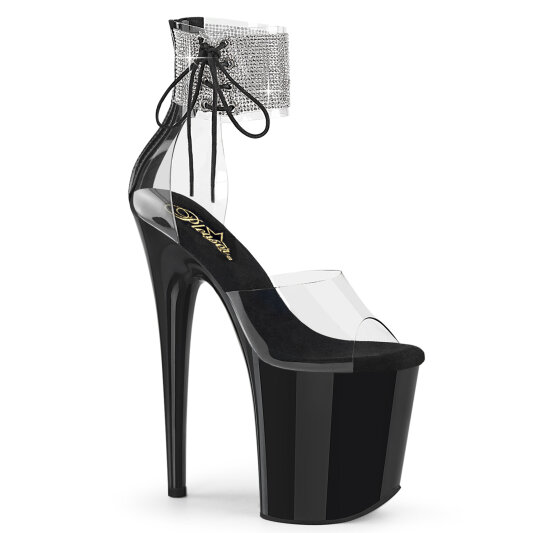 Pleaser FLAMINGO-824RS Platform Sandalettes Clear Rhinestones Black