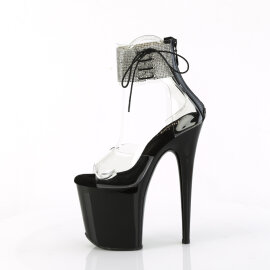 Pleaser FLAMINGO-824RS Platform Sandalettes Clear Rhinestones Black