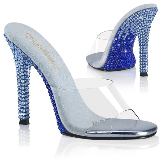 Fabulicious GALA-01DMM Mules Clear Rhinestones Blue
