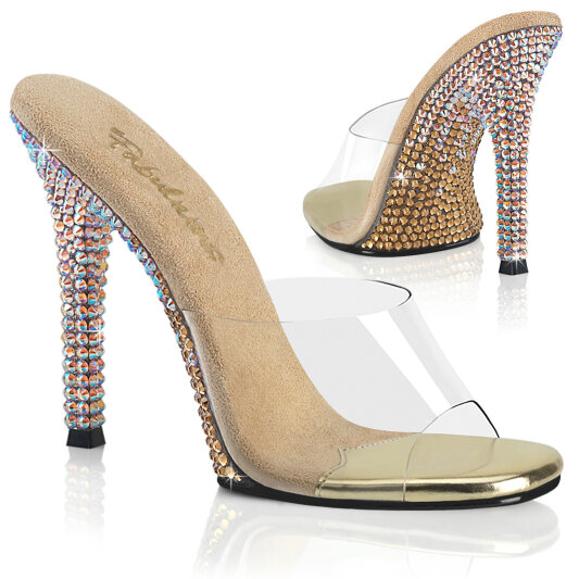 Fabulicious GALA-01DMM Mules Clear Rhinestones Gold