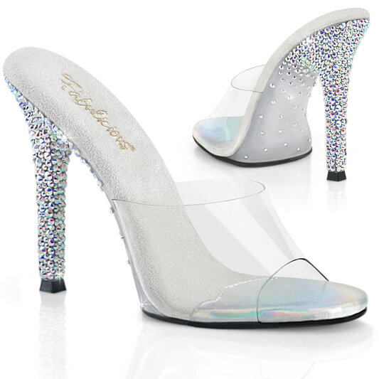 Fabulicious GALA-01DSP Mules Clear Rhinestones Transparent