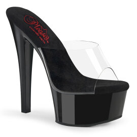 Pleaser GLEAM-601 Platform Mules Clear Black Transparent