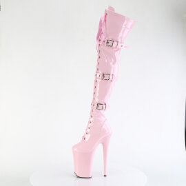 Pleaser INFINITY-3028 Platform Overknee Boots Clear Rhinestones Pink