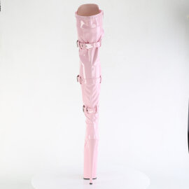 Pleaser INFINITY-3028 Platform Overknee Boots Clear Rhinestones Pink