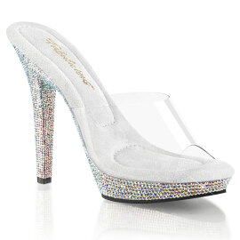 Fabulicious LIP-101DM Mules Clear Rhinestones Silver