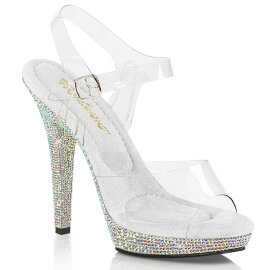 Fabulicious LIP-108DM Sandalettes Clear Rhinestones Silver
