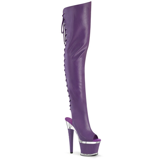 Pleaser SPECTATOR-3030 Platform Overknee Boots Faux Leather Clear Purple