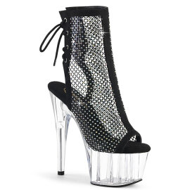 Pleaser ADORE-1018RM Platform Sandalettes Faux Leather Clear Rhinestones Black EU-36 / US-6