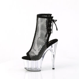 Pleaser ADORE-1018RM Platform Sandalettes Faux Leather Clear Rhinestones Black EU-38 / US-8