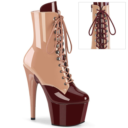 Pleaser ADORE-1020DC Platform Ankle Boots Patent Beige Burgundy EU-40 / US-10