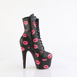 Pleaser ADORE-1020KISSES Platform Ankle Boots Faux Leather Black EU-37 / US-7