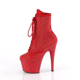 Pleaser ADORE-1020RM Platform Ankle Boots Faux Leather Rhinestones Mesh Red EU-41 / US-11