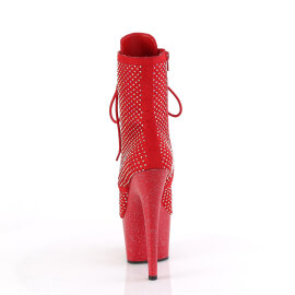 Pleaser ADORE-1020RM Platform Ankle Boots Faux Leather Rhinestones Mesh Red EU-41 / US-11