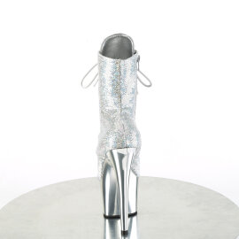 Pleaser ADORE-1020SQ-02 Platform Ankle Boots Chrome Hologram Sequins Silver EU-38 / US-8