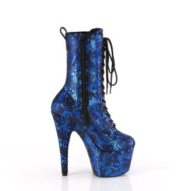 Pleaser ADORE-1040SPF Platform Ankle Boots Fabric Metallic Snake Print Blue EU-37 / US-7