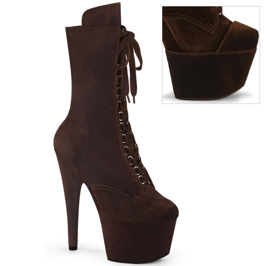 Pleaser ADORE-1045VEL Platform Ankle Boots Velvet Brown EU-41 / US-11
