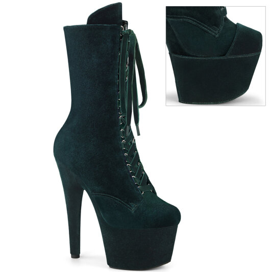 Pleaser ADORE-1045VEL Platform Ankle Boots Velvet Green EU-35 / US-5