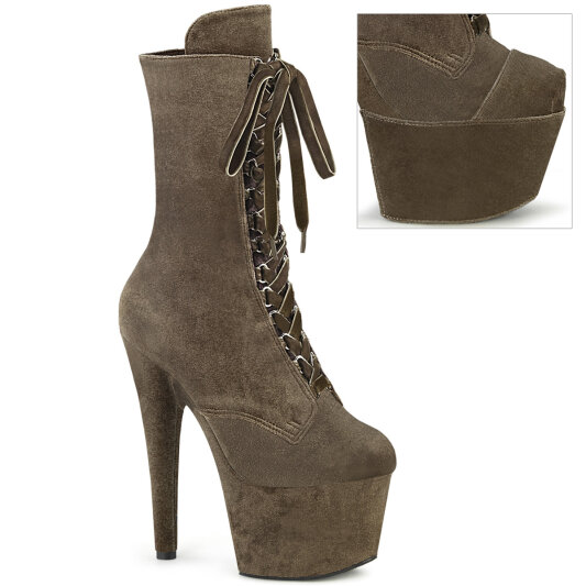 Pleaser ADORE-1045VEL Platform Ankle Boots Velvet Green Brown EU-39 / US-9