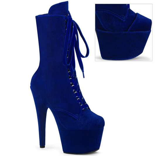 Pleaser ADORE-1045VEL Platform Ankle Boots Velvet Blue EU-42 / US-12