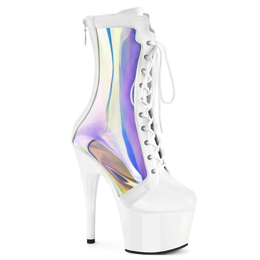 Pleaser ADORE-1047 Platform Ankle Boots Patent Hologram White EU-38 / US-8
