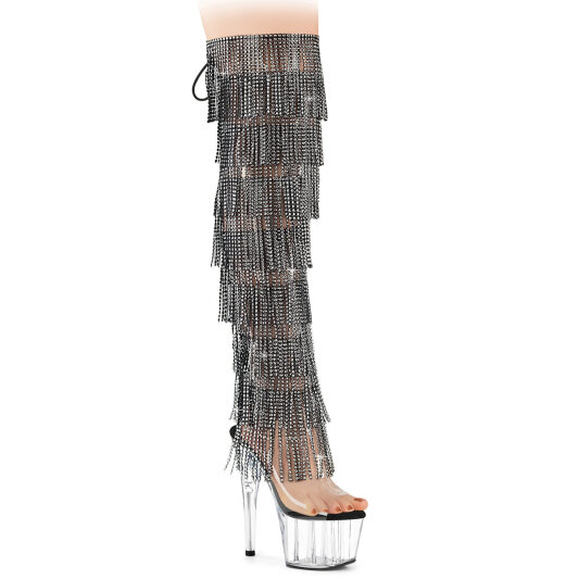 Pleaser ADORE-3019C-RSF Platform Overknee Boots Clear Rhinestones Black EU-36 / US-6