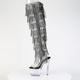 Pleaser ADORE-3019C-RSF Platform Overknee Boots Clear Rhinestones Black EU-36 / US-6