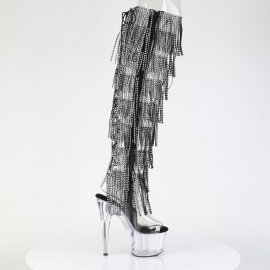 Pleaser ADORE-3019C-RSF Platform Overknee Boots Clear Rhinestones Black EU-36 / US-6