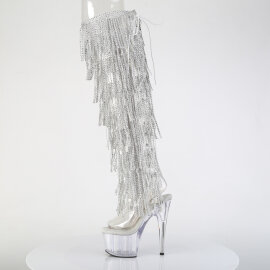 Pleaser ADORE-3019C-RSF Platform Overknee Boots Clear Rhinestones Silver EU-36 / US-6