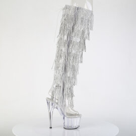 Pleaser ADORE-3019C-RSF Platform Overknee Boots Clear Rhinestones Silver EU-41 / US-11