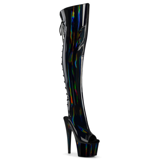 Pleaser ADORE-3019HWR Platform Overknee Boots Hologram Black EU-38 / US-8