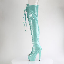 Pleaser ADORE-3021GP Platform Overknee Boots Patent Glitter Blue EU-41 / US-11