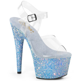 Pleaser ADORE-708LG Platform Sandalettes Clear Glitter Blue EU-37 / US-7