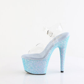 Pleaser ADORE-708LG Platform Sandalettes Clear Glitter Blue EU-38 / US-8