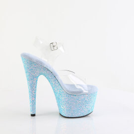 Pleaser ADORE-708LG Platform Sandalettes Clear Glitter Blue EU-38 / US-8