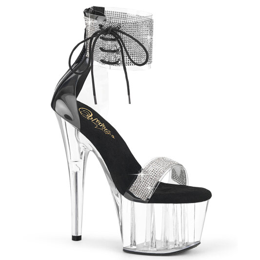 Pleaser ADORE-727RS Platform Sandalettes Clear Rhinestones Black EU-40 / US-10