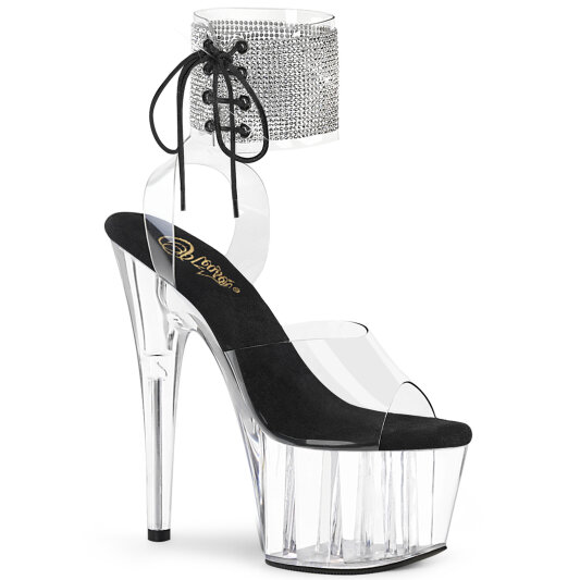 Pleaser ADORE-791-2RS Platform Sandalettes Clear Rhinestones Black EU-40 / US-10