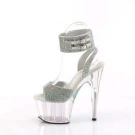 Pleaser ADORE-791HTRS Platform Sandalettes Hologram Rhinestones Silver EU-37 / US-7