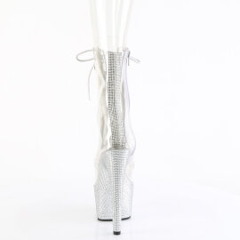 Pleaser BEJEWELED-1021C-2 Platform Ankle Boots Clear Rhinestones Silver Transparent EU-37 / US-7