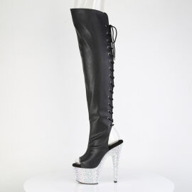 Pleaser BEJEWELED-3019MS-7 Platform Overknee Boots Faux Leather Rhinestones Black EU-39 / US-9
