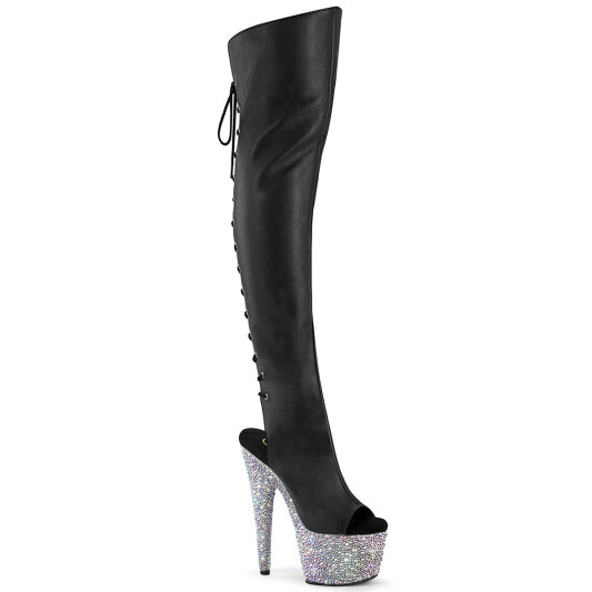 Pleaser BEJEWELED-3019MS-7 Platform Overknee Boots Faux Leather Rhinestones Black EU-42 / US-12