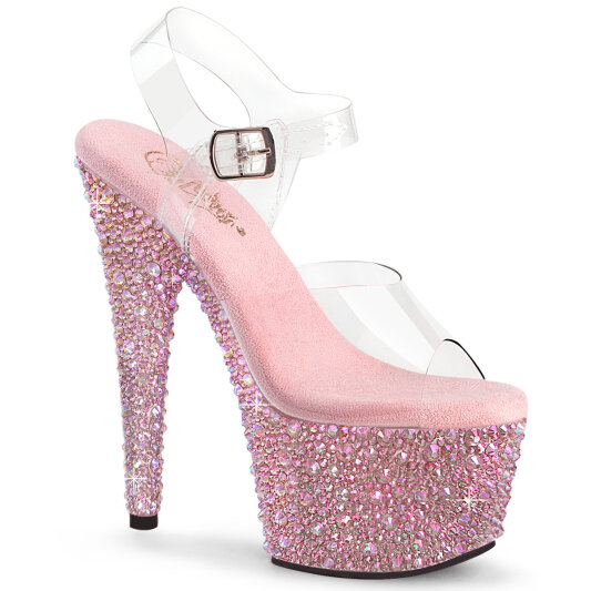 Pleaser BEJEWELED-708MS Platform Sandalettes Clear Rhinestones Pink EU-35 / US-5