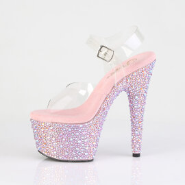 Pleaser BEJEWELED-708MS Platform Sandalettes Clear Rhinestones Pink EU-35 / US-5