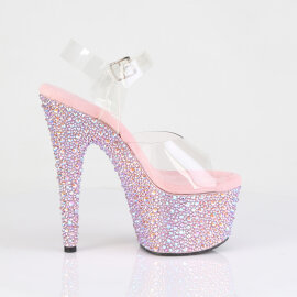 Pleaser BEJEWELED-708MS Platform Sandalettes Clear Rhinestones Pink EU-41 / US-11