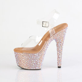 Pleaser BEJEWELED-708MS Platform Sandalettes Clear Rhinestones Gold EU-37 / US-7