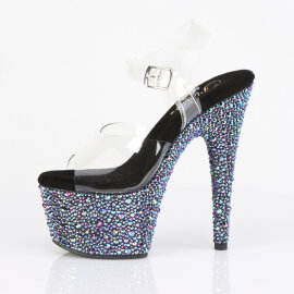 Pleaser BEJEWELED-708MS Platform Sandalettes Clear Rhinestones Black EU-35 / US-5