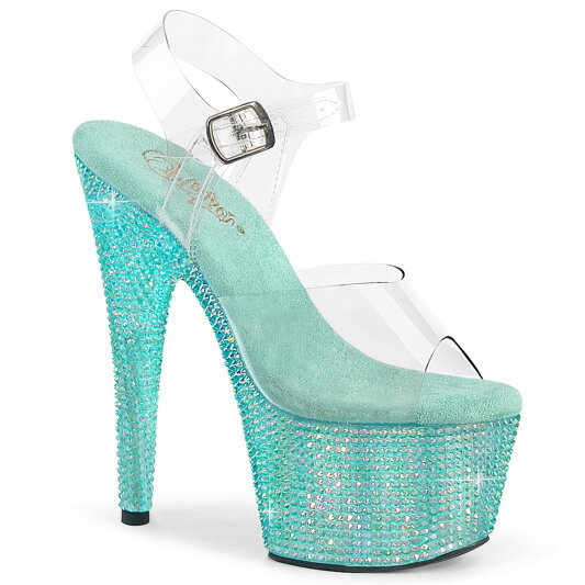 Pleaser BEJEWELED-708RRS Platform Sandalettes Clear Rhinestones Turquoise EU-42 / US-12