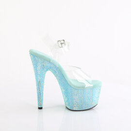 Pleaser BEJEWELED-708RRS Platform Sandalettes Clear Rhinestones Turquoise EU-42 / US-12