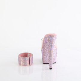Pleaser BEJEWELED-712RS Platform Mules Clear Rhinestones Baby Pink EU-36 / US-6